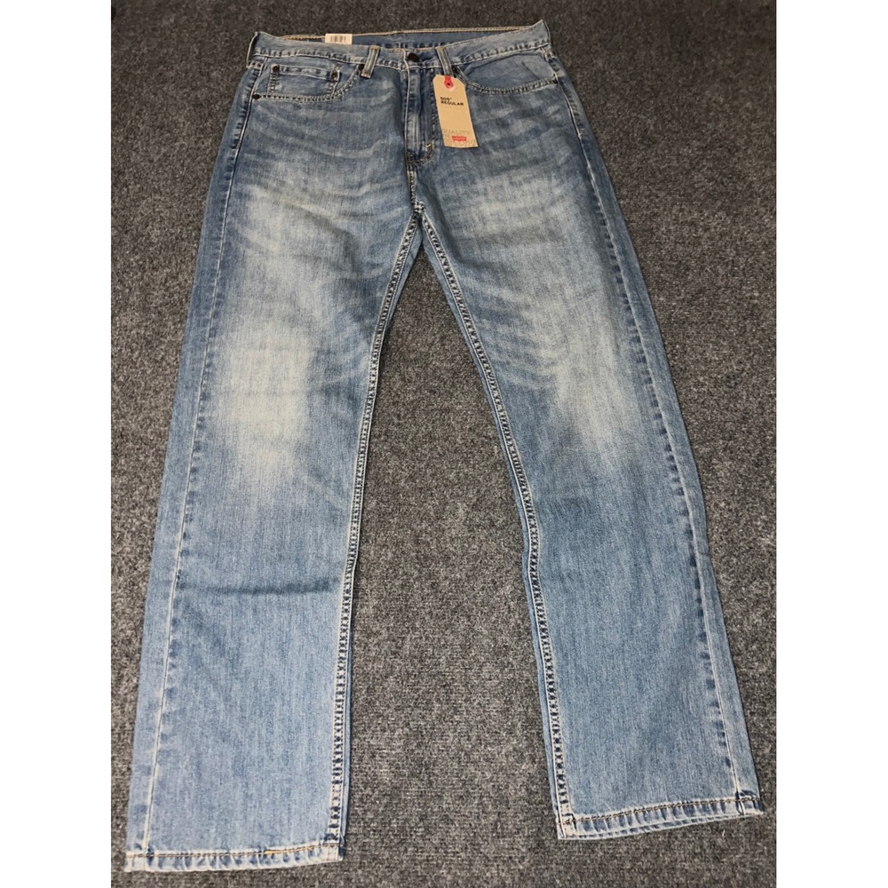 Levis 505 Regular Fit Mens Jeans 34x32 Light Wash Blue Denim 00505-1625
